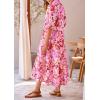 imagePRETTYGARDEN Womens Summer Beach Maxi Dress Short Sleeve Buttons Tiered Ruffle A Line Swing DressesFloral Pink Red