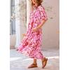 imagePRETTYGARDEN Womens Summer Beach Maxi Dress Short Sleeve Buttons Tiered Ruffle A Line Swing DressesFloral Pink Red