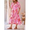 imagePRETTYGARDEN Womens Summer Beach Maxi Dress Short Sleeve Buttons Tiered Ruffle A Line Swing DressesFloral Pink Red