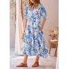 imagePRETTYGARDEN Womens Summer Beach Maxi Dress Short Sleeve Buttons Tiered Ruffle A Line Swing DressesFloral White Blue