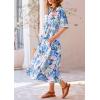 imagePRETTYGARDEN Womens Summer Beach Maxi Dress Short Sleeve Buttons Tiered Ruffle A Line Swing DressesFloral White Blue