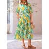 imagePRETTYGARDEN Womens Summer Beach Maxi Dress Short Sleeve Buttons Tiered Ruffle A Line Swing DressesFloral White Yellow