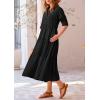 imagePRETTYGARDEN Womens Summer Beach Maxi Dress Short Sleeve Buttons Tiered Ruffle A Line Swing DressesSolid Black