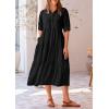 imagePRETTYGARDEN Womens Summer Beach Maxi Dress Short Sleeve Buttons Tiered Ruffle A Line Swing DressesSolid Black
