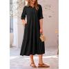 imagePRETTYGARDEN Womens Summer Beach Maxi Dress Short Sleeve Buttons Tiered Ruffle A Line Swing DressesSolid Black