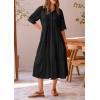 imagePRETTYGARDEN Womens Summer Beach Maxi Dress Short Sleeve Buttons Tiered Ruffle A Line Swing DressesSolid Black