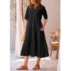 imagePRETTYGARDEN Womens Summer Beach Maxi Dress Short Sleeve Buttons Tiered Ruffle A Line Swing DressesSolid Black