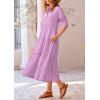 imagePRETTYGARDEN Womens Summer Beach Maxi Dress Short Sleeve Buttons Tiered Ruffle A Line Swing DressesSolid Purple