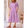 imagePRETTYGARDEN Womens Summer Beach Maxi Dress Short Sleeve Buttons Tiered Ruffle A Line Swing DressesSolid Purple