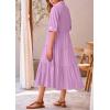 imagePRETTYGARDEN Womens Summer Beach Maxi Dress Short Sleeve Buttons Tiered Ruffle A Line Swing DressesSolid Purple