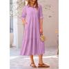 imagePRETTYGARDEN Womens Summer Beach Maxi Dress Short Sleeve Buttons Tiered Ruffle A Line Swing DressesSolid Purple