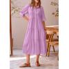 imagePRETTYGARDEN Womens Summer Beach Maxi Dress Short Sleeve Buttons Tiered Ruffle A Line Swing DressesSolid Purple