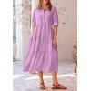imagePRETTYGARDEN Womens Summer Beach Maxi Dress Short Sleeve Buttons Tiered Ruffle A Line Swing DressesSolid Purple