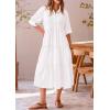 imagePRETTYGARDEN Womens Summer Beach Maxi Dress Short Sleeve Buttons Tiered Ruffle A Line Swing DressesSolid White