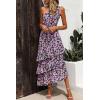 imagePRETTYGARDEN Womens Summer Floral Sundress Casual One Shoulder Tiered Ruffle Flowy Midi Beach Boho DressesFloral Black Pink