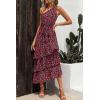 imagePRETTYGARDEN Womens Summer Floral Sundress Casual One Shoulder Tiered Ruffle Flowy Midi Beach Boho DressesFloral Black Red