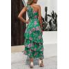 imagePRETTYGARDEN Womens Summer Floral Sundress Casual One Shoulder Tiered Ruffle Flowy Midi Beach Boho DressesFloral Green Pink