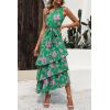 imagePRETTYGARDEN Womens Summer Floral Sundress Casual One Shoulder Tiered Ruffle Flowy Midi Beach Boho DressesFloral Green Pink
