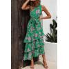 imagePRETTYGARDEN Womens Summer Floral Sundress Casual One Shoulder Tiered Ruffle Flowy Midi Beach Boho DressesFloral Green Pink