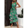 imagePRETTYGARDEN Womens Summer Floral Sundress Casual One Shoulder Tiered Ruffle Flowy Midi Beach Boho DressesFloral Green Pink