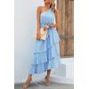 imagePRETTYGARDEN Womens Summer Floral Sundress Casual One Shoulder Tiered Ruffle Flowy Midi Beach Boho DressesFloral Light Blue
