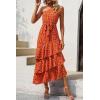 imagePRETTYGARDEN Womens Summer Floral Sundress Casual One Shoulder Tiered Ruffle Flowy Midi Beach Boho DressesFloral Orange Rose Red