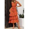 imagePRETTYGARDEN Womens Summer Floral Sundress Casual One Shoulder Tiered Ruffle Flowy Midi Beach Boho DressesFloral Orange Rose Red