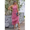 imagePRETTYGARDEN Womens Summer Floral Sundress Casual One Shoulder Tiered Ruffle Flowy Midi Beach Boho DressesFloral Red