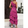 imagePRETTYGARDEN Womens Summer Floral Sundress Casual One Shoulder Tiered Ruffle Flowy Midi Beach Boho DressesFloral Rose Red