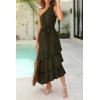 imagePRETTYGARDEN Womens Summer Floral Sundress Casual One Shoulder Tiered Ruffle Flowy Midi Beach Boho DressesSwiss Dot Army Green