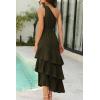 imagePRETTYGARDEN Womens Summer Floral Sundress Casual One Shoulder Tiered Ruffle Flowy Midi Beach Boho DressesSwiss Dot Army Green