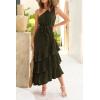 imagePRETTYGARDEN Womens Summer Floral Sundress Casual One Shoulder Tiered Ruffle Flowy Midi Beach Boho DressesSwiss Dot Army Green