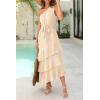 imagePRETTYGARDEN Womens Summer Floral Sundress Casual One Shoulder Tiered Ruffle Flowy Midi Beach Boho DressesSwiss Dot Beige