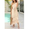 imagePRETTYGARDEN Womens Summer Floral Sundress Casual One Shoulder Tiered Ruffle Flowy Midi Beach Boho DressesSwiss Dot Beige