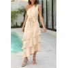 imagePRETTYGARDEN Womens Summer Floral Sundress Casual One Shoulder Tiered Ruffle Flowy Midi Beach Boho DressesSwiss Dot Beige