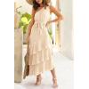 imagePRETTYGARDEN Womens Summer Floral Sundress Casual One Shoulder Tiered Ruffle Flowy Midi Beach Boho DressesSwiss Dot Beige