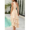 imagePRETTYGARDEN Womens Summer Floral Sundress Casual One Shoulder Tiered Ruffle Flowy Midi Beach Boho DressesSwiss Dot Beige