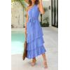 imagePRETTYGARDEN Womens Summer Floral Sundress Casual One Shoulder Tiered Ruffle Flowy Midi Beach Boho DressesSwiss Dot Blue