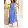 imagePRETTYGARDEN Womens Summer Floral Sundress Casual One Shoulder Tiered Ruffle Flowy Midi Beach Boho DressesSwiss Dot Blue