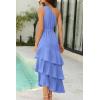 imagePRETTYGARDEN Womens Summer Floral Sundress Casual One Shoulder Tiered Ruffle Flowy Midi Beach Boho DressesSwiss Dot Blue