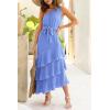 imagePRETTYGARDEN Womens Summer Floral Sundress Casual One Shoulder Tiered Ruffle Flowy Midi Beach Boho DressesSwiss Dot Blue