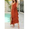 imagePRETTYGARDEN Womens Summer Floral Sundress Casual One Shoulder Tiered Ruffle Flowy Midi Beach Boho DressesSwiss Dot Brick Red