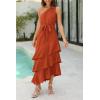 imagePRETTYGARDEN Womens Summer Floral Sundress Casual One Shoulder Tiered Ruffle Flowy Midi Beach Boho DressesSwiss Dot Brick Red