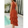 imagePRETTYGARDEN Womens Summer Floral Sundress Casual One Shoulder Tiered Ruffle Flowy Midi Beach Boho DressesSwiss Dot Brick Red