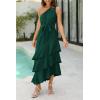 imagePRETTYGARDEN Womens Summer Floral Sundress Casual One Shoulder Tiered Ruffle Flowy Midi Beach Boho DressesSwiss Dot Dark Green