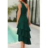 imagePRETTYGARDEN Womens Summer Floral Sundress Casual One Shoulder Tiered Ruffle Flowy Midi Beach Boho DressesSwiss Dot Dark Green