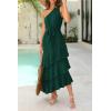 imagePRETTYGARDEN Womens Summer Floral Sundress Casual One Shoulder Tiered Ruffle Flowy Midi Beach Boho DressesSwiss Dot Dark Green