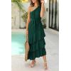 imagePRETTYGARDEN Womens Summer Floral Sundress Casual One Shoulder Tiered Ruffle Flowy Midi Beach Boho DressesSwiss Dot Dark Green