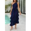 imagePRETTYGARDEN Womens Summer Floral Sundress Casual One Shoulder Tiered Ruffle Flowy Midi Beach Boho DressesSwiss Dot Navy