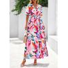 imagePRETTYGARDEN Womens Summer Maxi Dress 2025 Resort Wear Boho Floral V Neck Puff Short Sleeve Ruffle Flowy Beach Long DressesApricot Rose Red Flower
